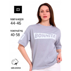 Футболка BONNITA серый меланж принт белый на груди