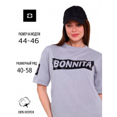 Футболка BONNITA серый меланж принт черный на груди